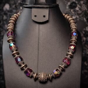 Vtg Purple Swarovski Crystal Necklace Solid Sterling Silver Beads Toggle 129g